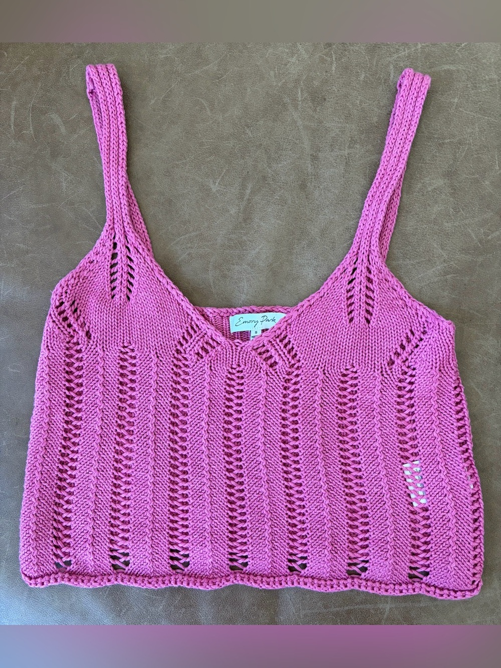 Emory Park Women’s Pink Knit Crochet Tank Top Sz S